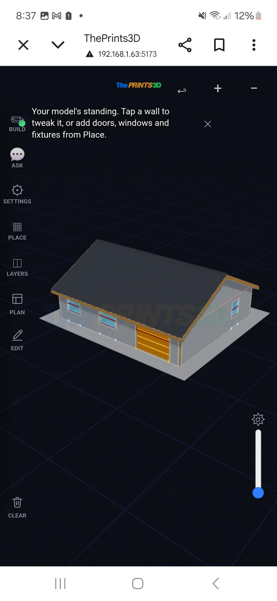 ThePrints3D material takeoff panel over a building model